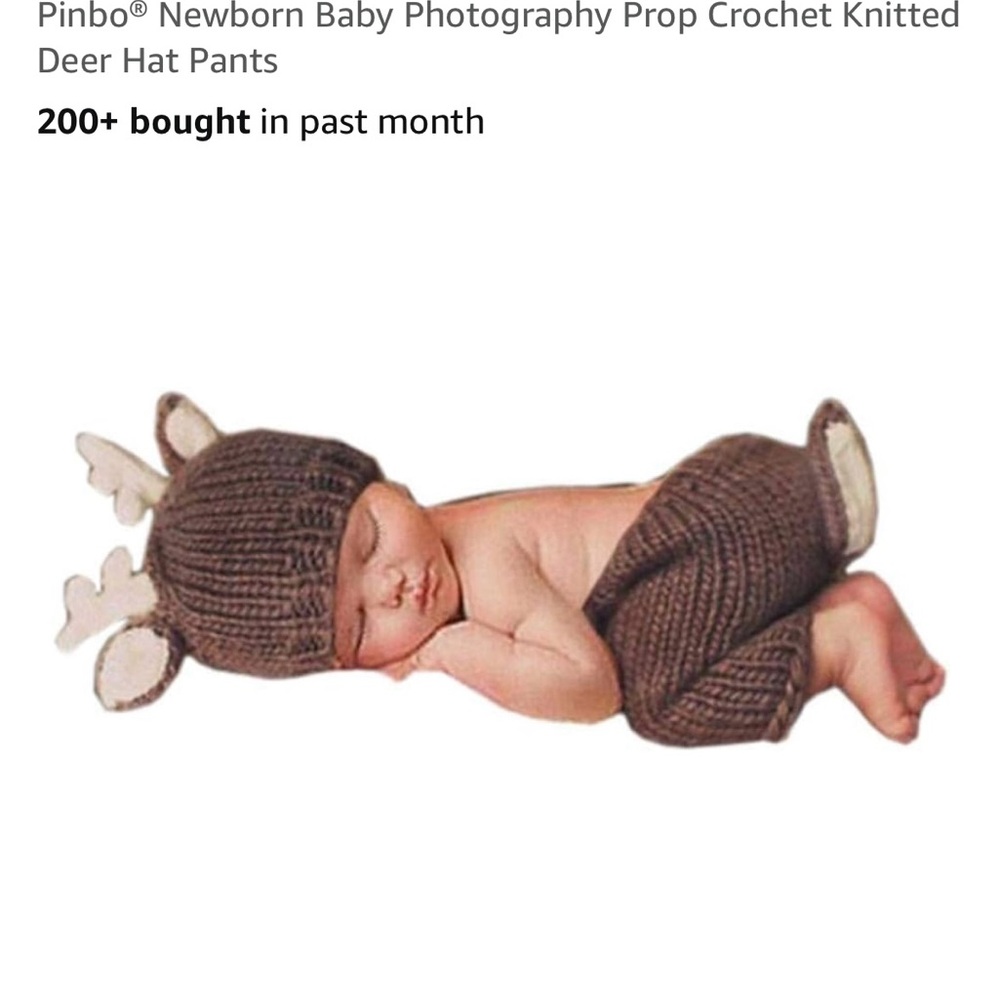 Knitted Deer Hat and Pants Set for Newborn